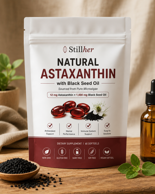 StillHer Astaxanthin 12mg + 1,000 mg Black Seed Oil Softgels